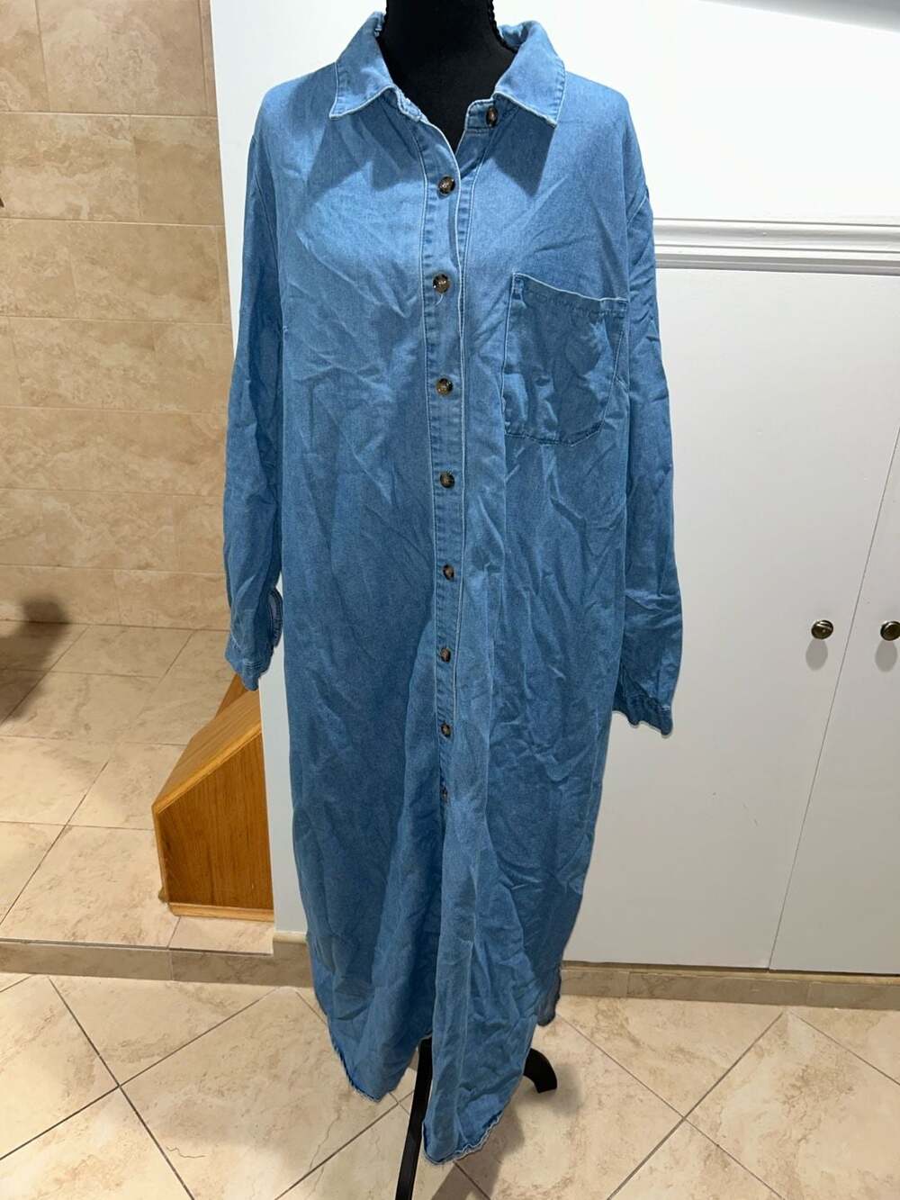Unbranded Denim Long Sleeve Button-Up Maxi Shirt Dress